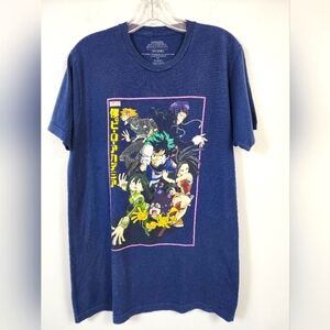 Funination My Hero Academia Blue Graphic T-Shirt with Anime Characters, sz MD